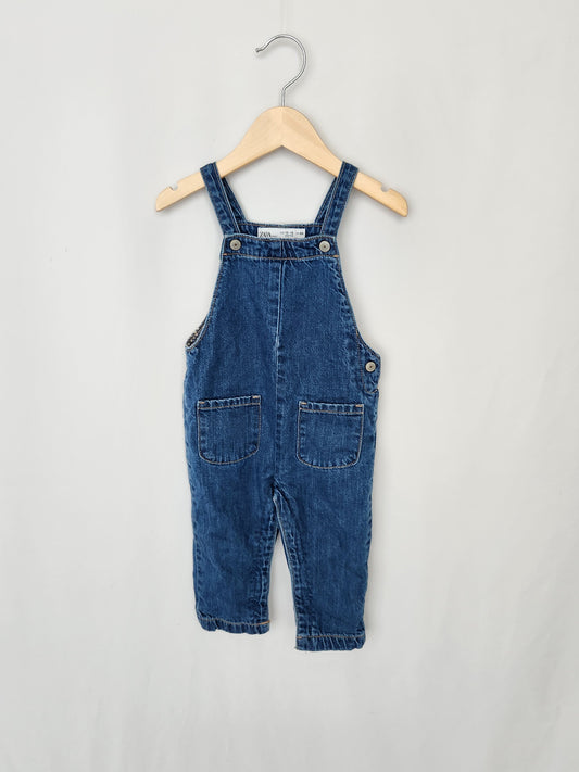 Zara Floral Lined Denim Overalls • 12-18 months