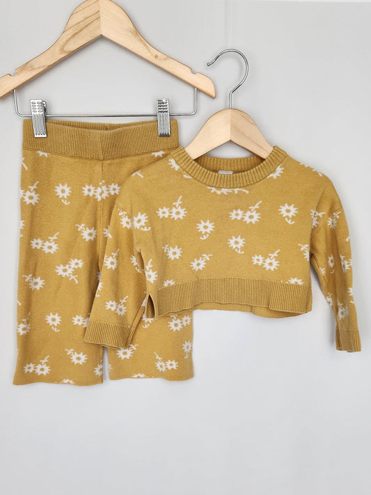 Modern Moments Mustard Floral Knit Set • 18 months