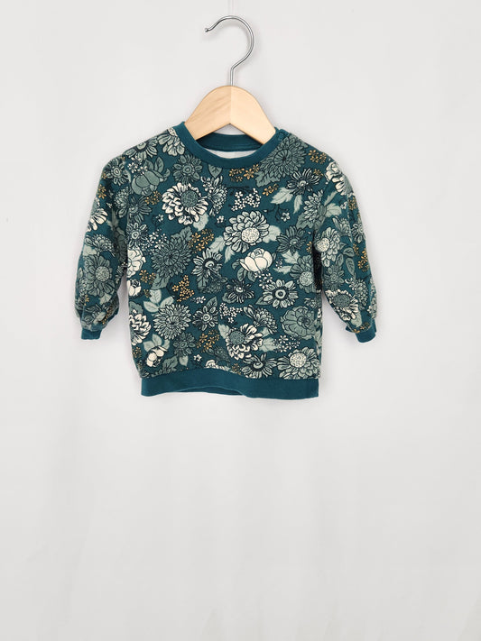 H&M Green Floral Sweatshirt • 9-12 months