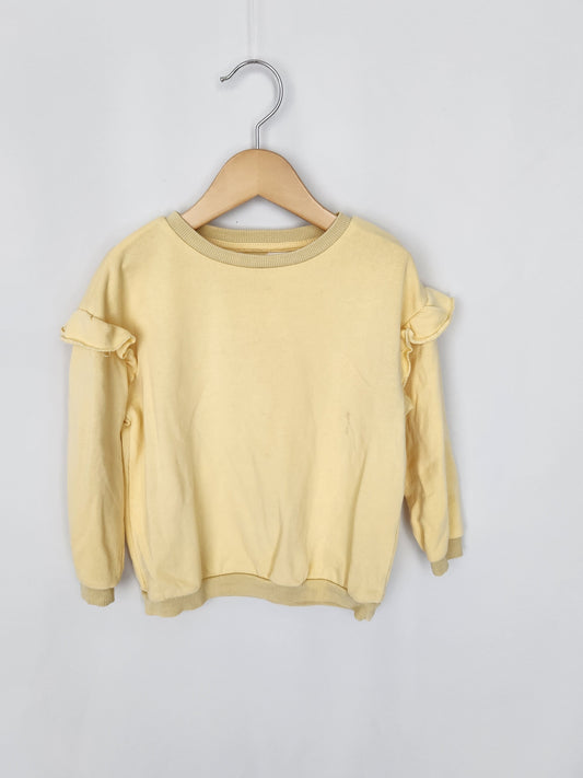 H&M Yellow Ruffle Sleeve Sweatshirt *stain* • 2-3 years