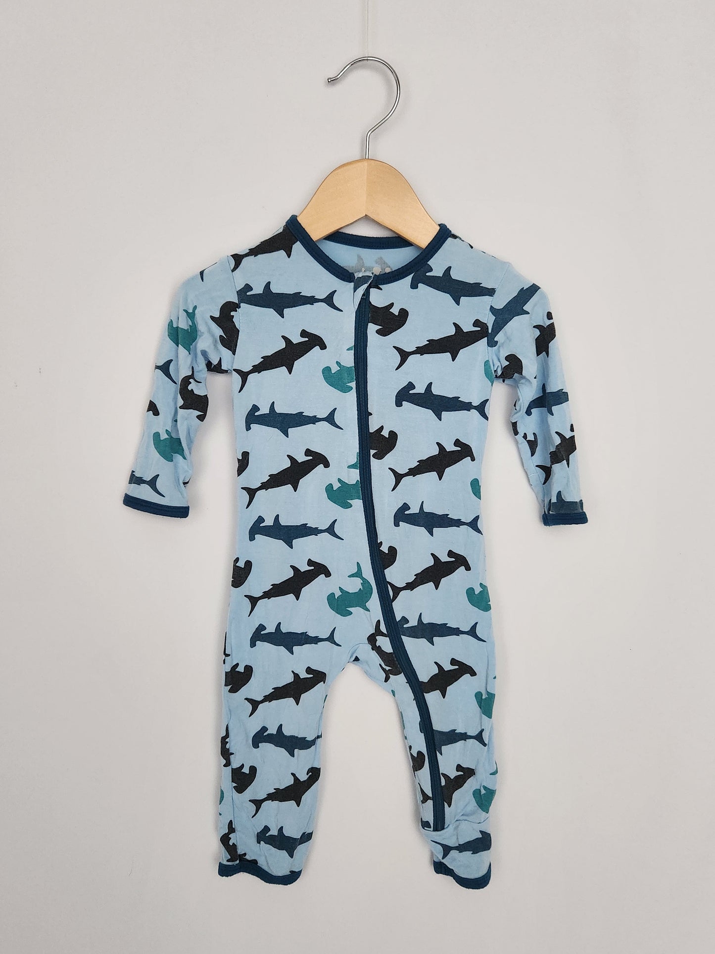 Kickee Pants Sharks Bamboo Zip Romper • 3-6 months