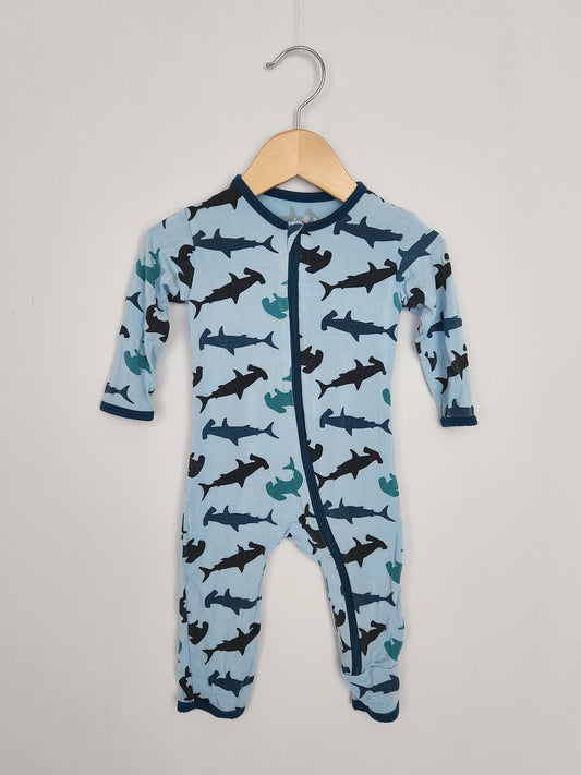 Kickee Pants Sharks Bamboo Zip Romper • 3-6 months