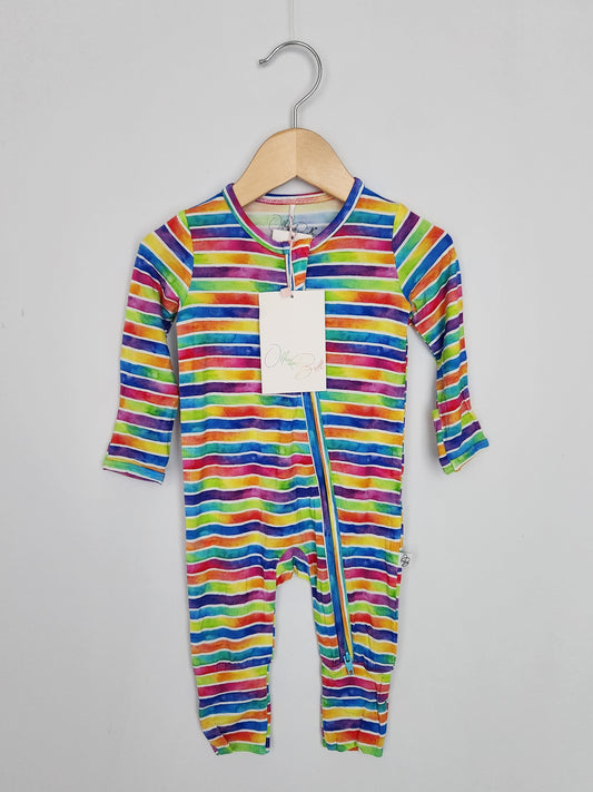 NEW Ollee + Belle Candy Stripe Bamboo Zip Romper • 6-9 months