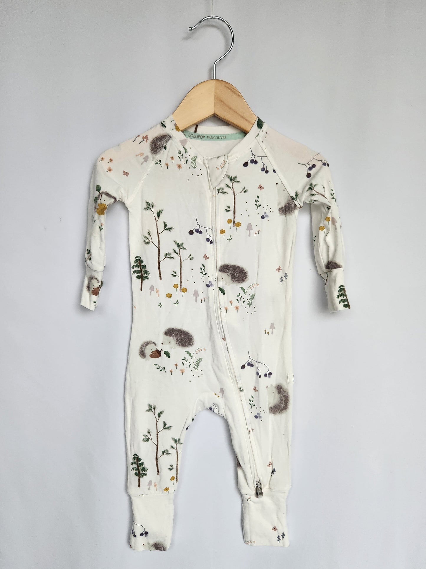 Loulou Lollipop Hedgehog Zip Romper *stains* • 3-6 months