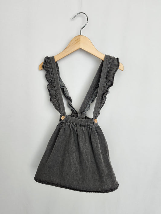 Zara Grey Denim Suspender Skirt • 2-3 years