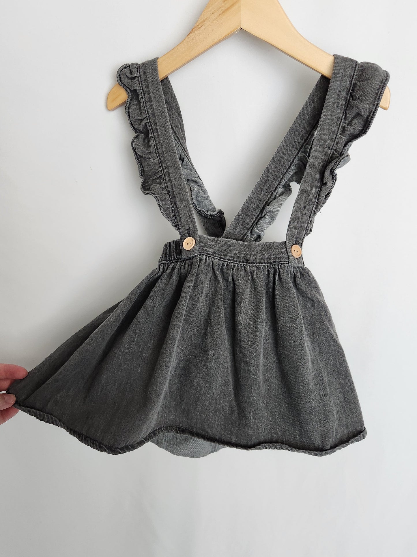 Zara Grey Denim Suspender Skirt • 2-3 years