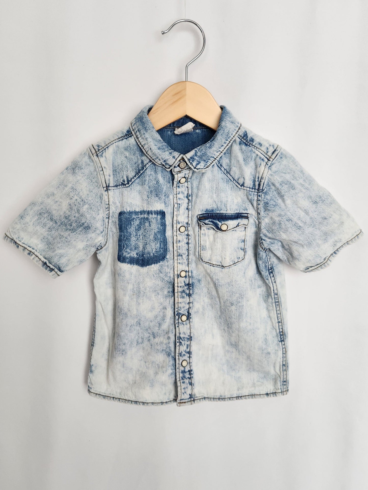 H&M Short Sleeve Denim Snap Up Top • 18-24 months