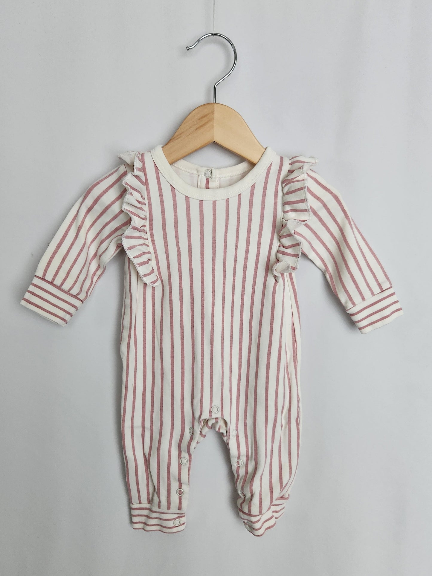 Pehr Organic Cotton Pink Stripe Snap Romper • 3-6 months