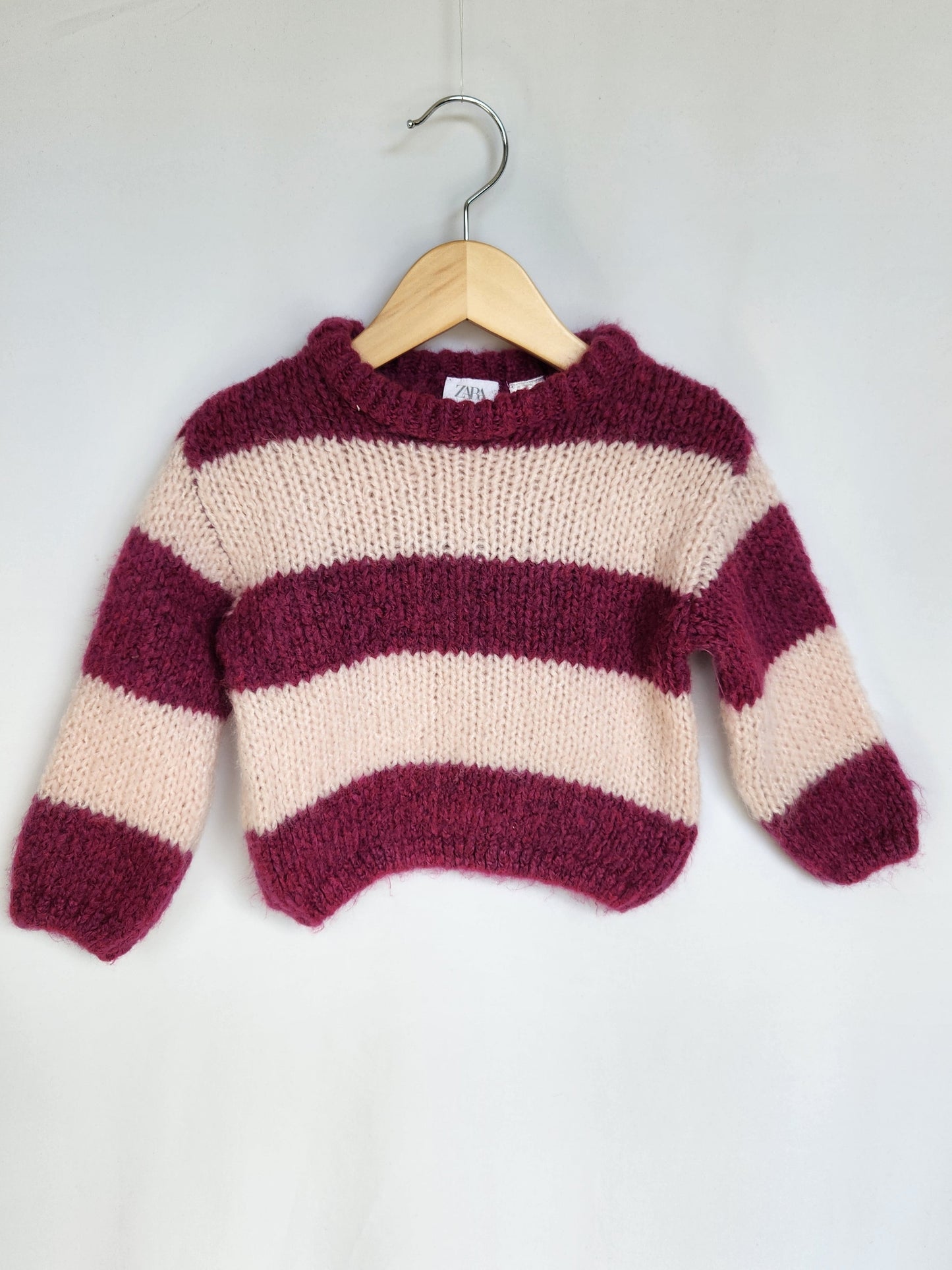 Zara Pink Stripe Chunky Knit Sweater • 12-18 months