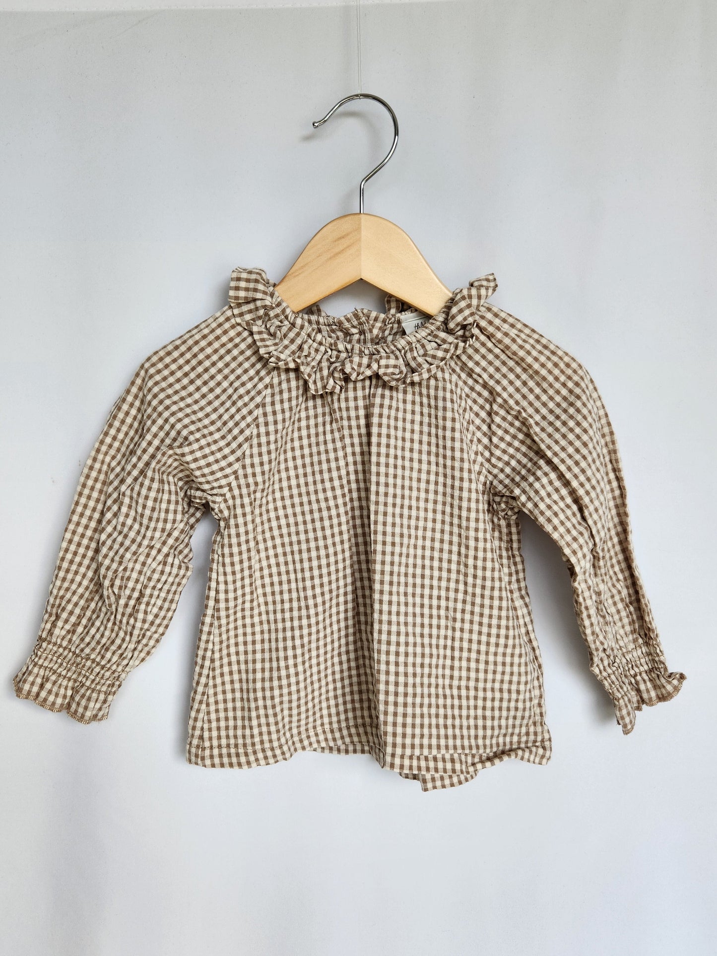 H&M Beige Gingham Cotton Top • 9-12 months