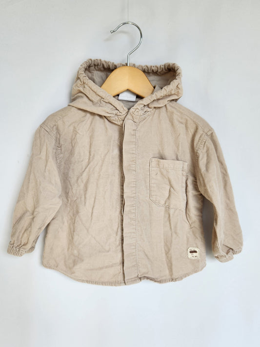 Zara Tan Cord Button Up Hooded Top • 9-12 months