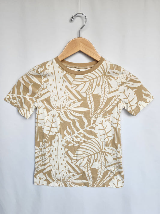 H&M Tan Palm Leaf Tee • 6-8 years