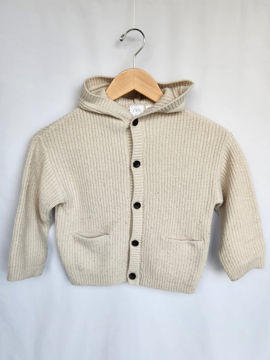 Zara Cream Soft Knit Hooded Cardigan • 3-4 years