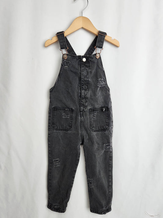 Zara Distressed Denim Overalls • 2-3 years