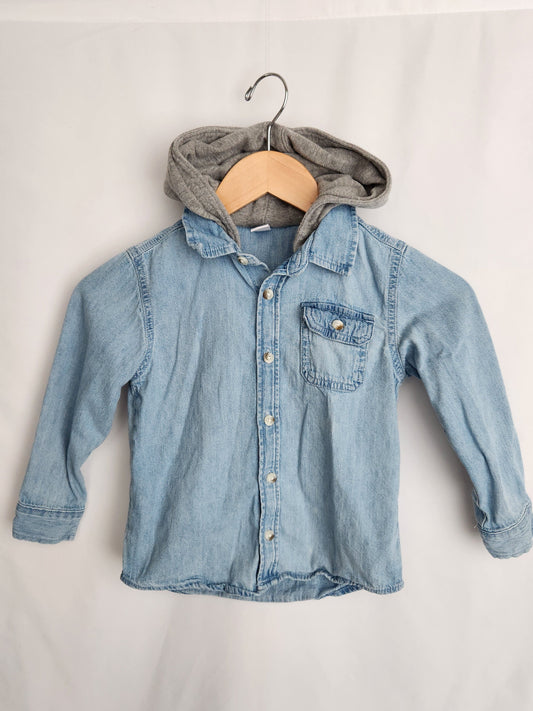 Old Navy Chambray Hooded Button Up • 5T