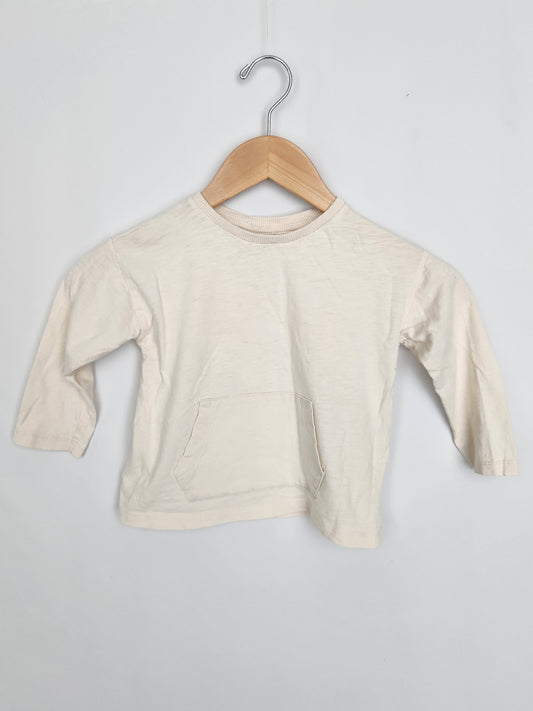 Zara Ivory Front Pocket Tee • 3-4 years