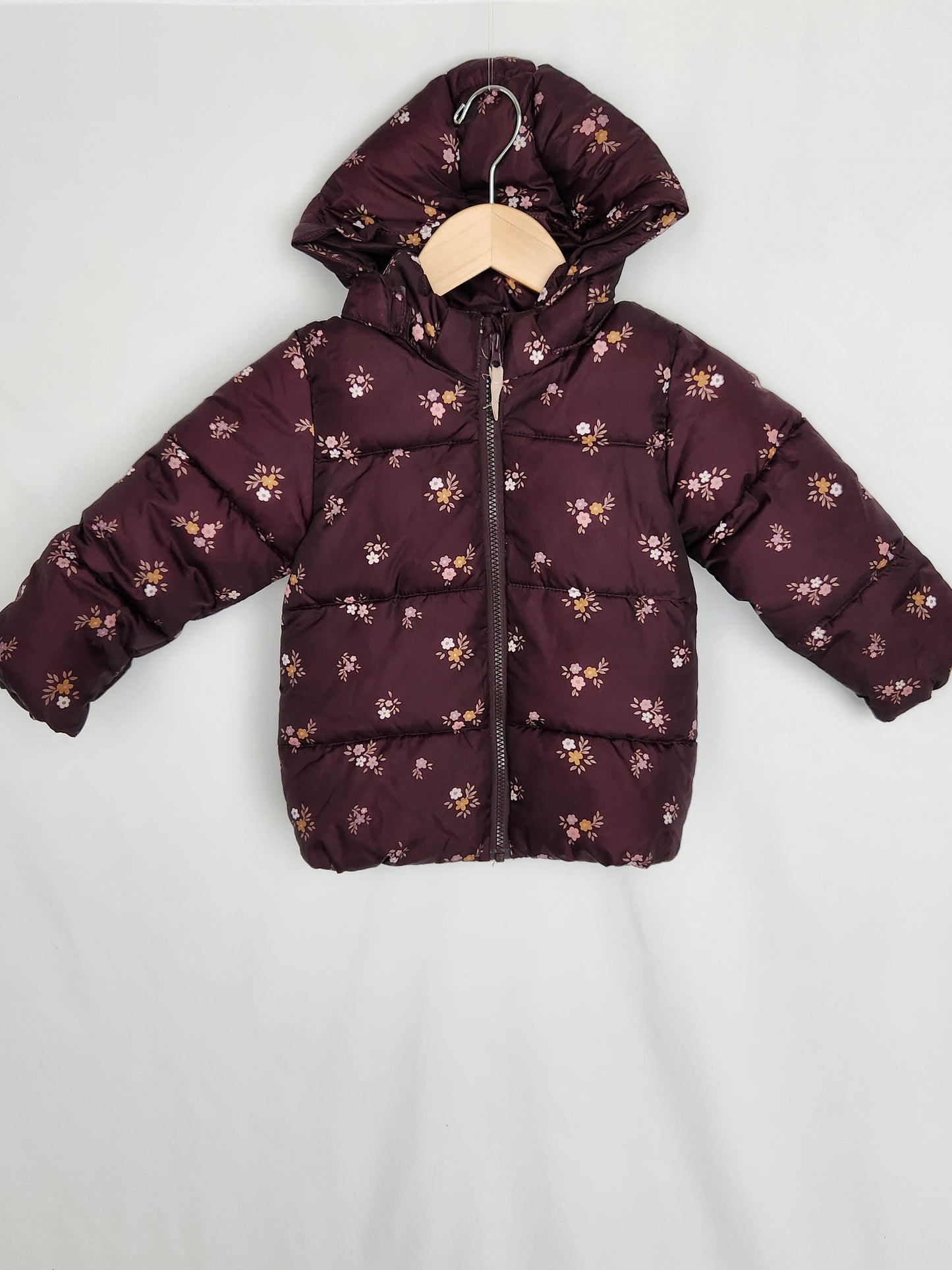 H&M Plum Floral Puffy Coat • 3-4 years