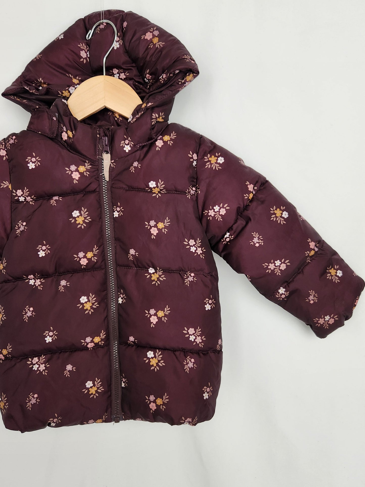 H&M Plum Floral Puffy Coat • 3-4 years