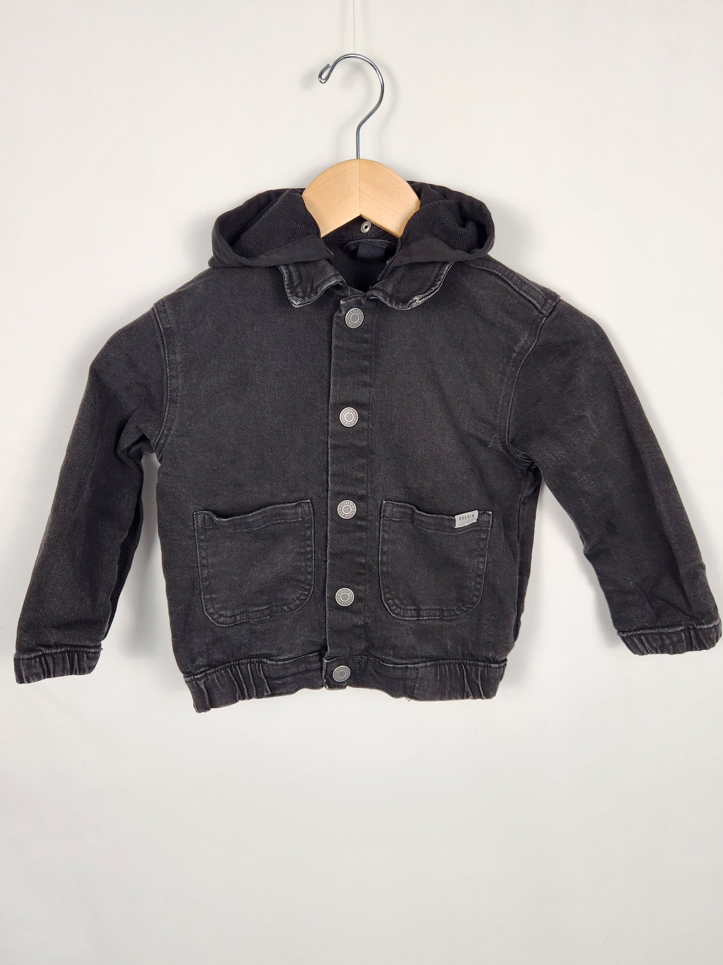 H&M Charcoal Hooded Denim Jacket • 5-6 years