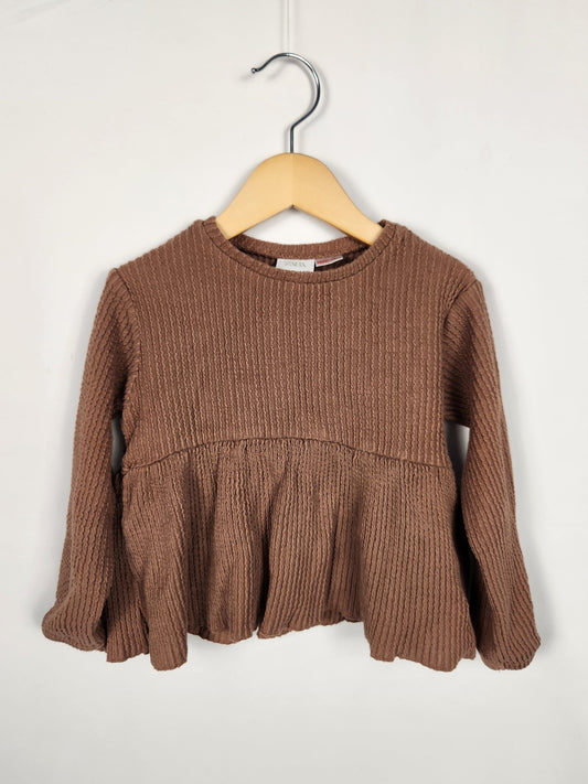 Zara Brown Textured Peplum Top • 3-4 years