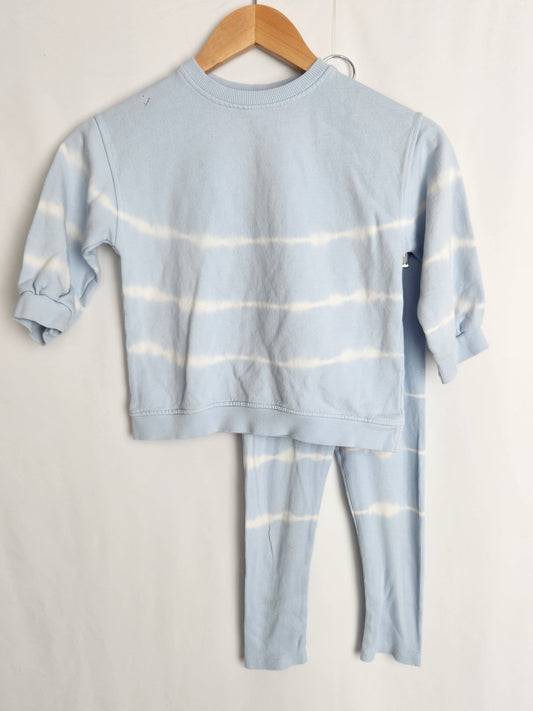 Zara Blue Stripe Sweatshirt & Leggings *stain* • 3-4 years