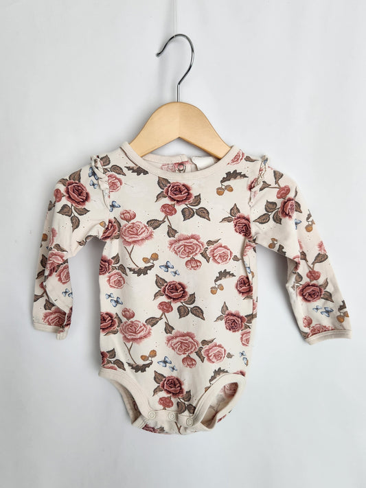 H&M Floral Long Sleeve Bodysuit • 9-12 months