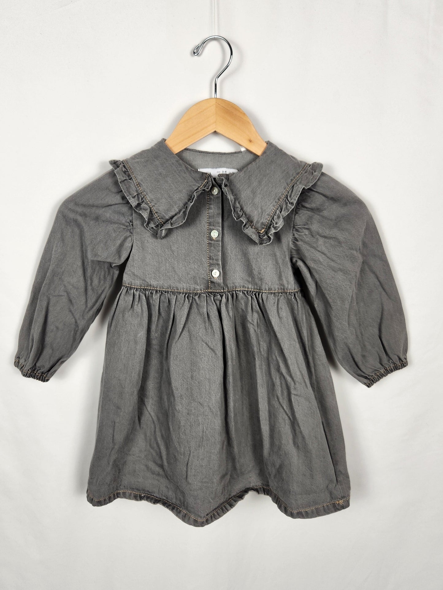 Zara Grey Collared Denim Dress • 3-4 years