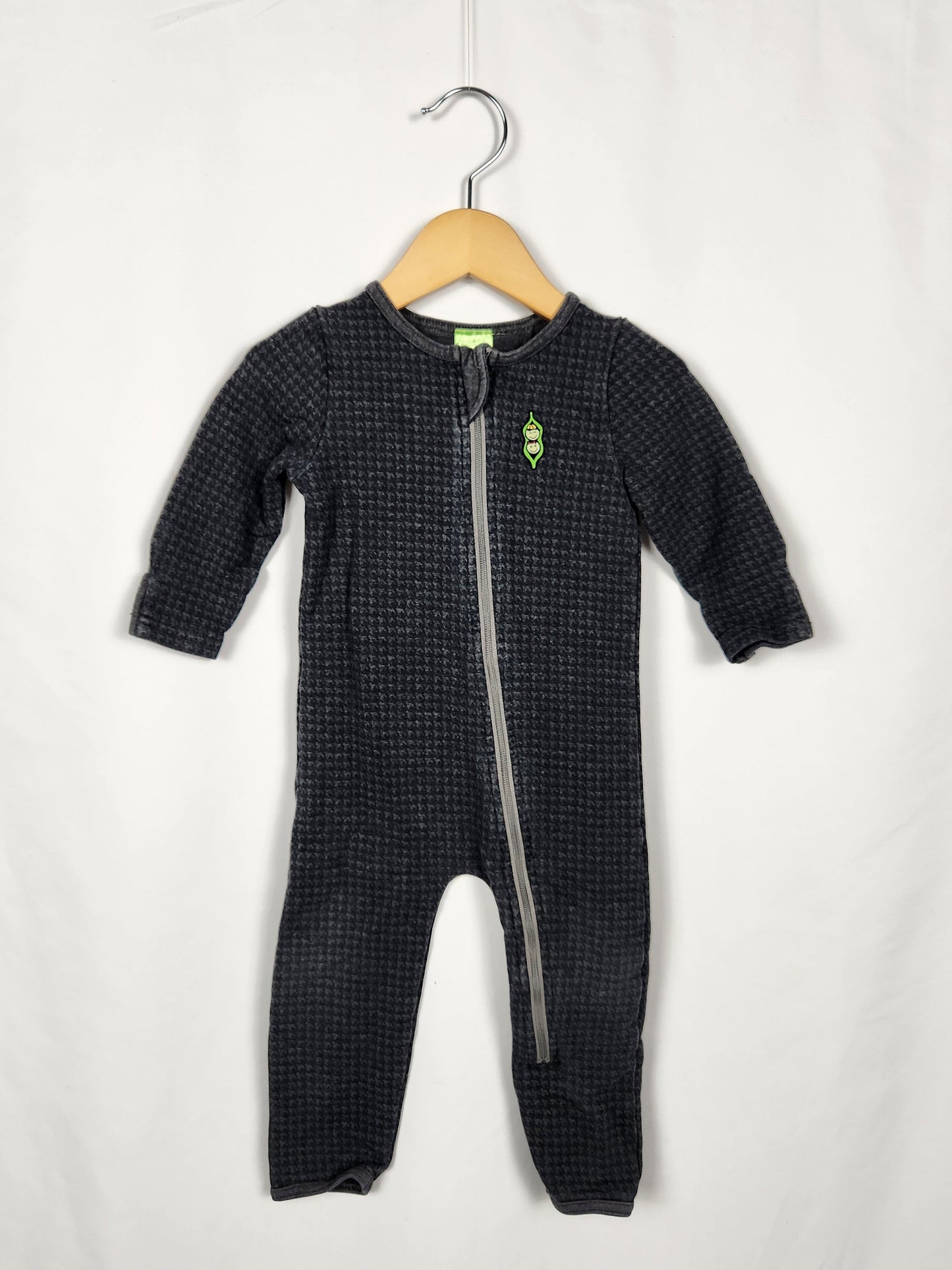 Peekaboo Beans Grey Houndstooth Zip Romper • 12-18 months