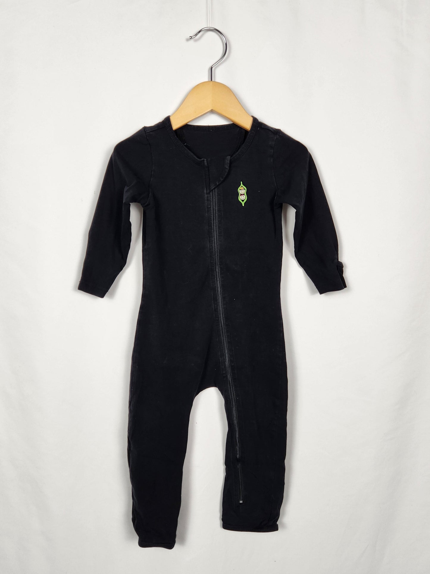 Peekaboo Beans Black Zip Romper • 12-18 months