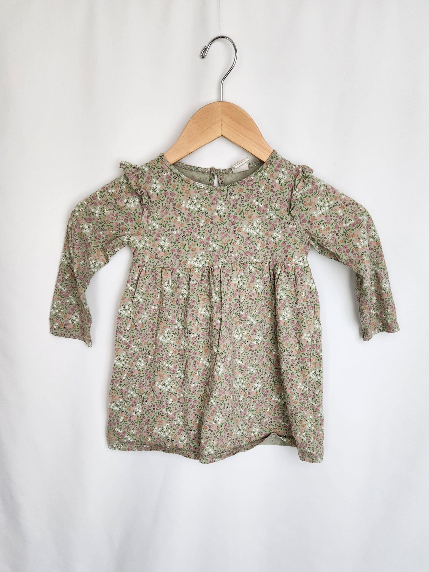 H&M Green Floral Long Sleeve Dress • 2-3 years