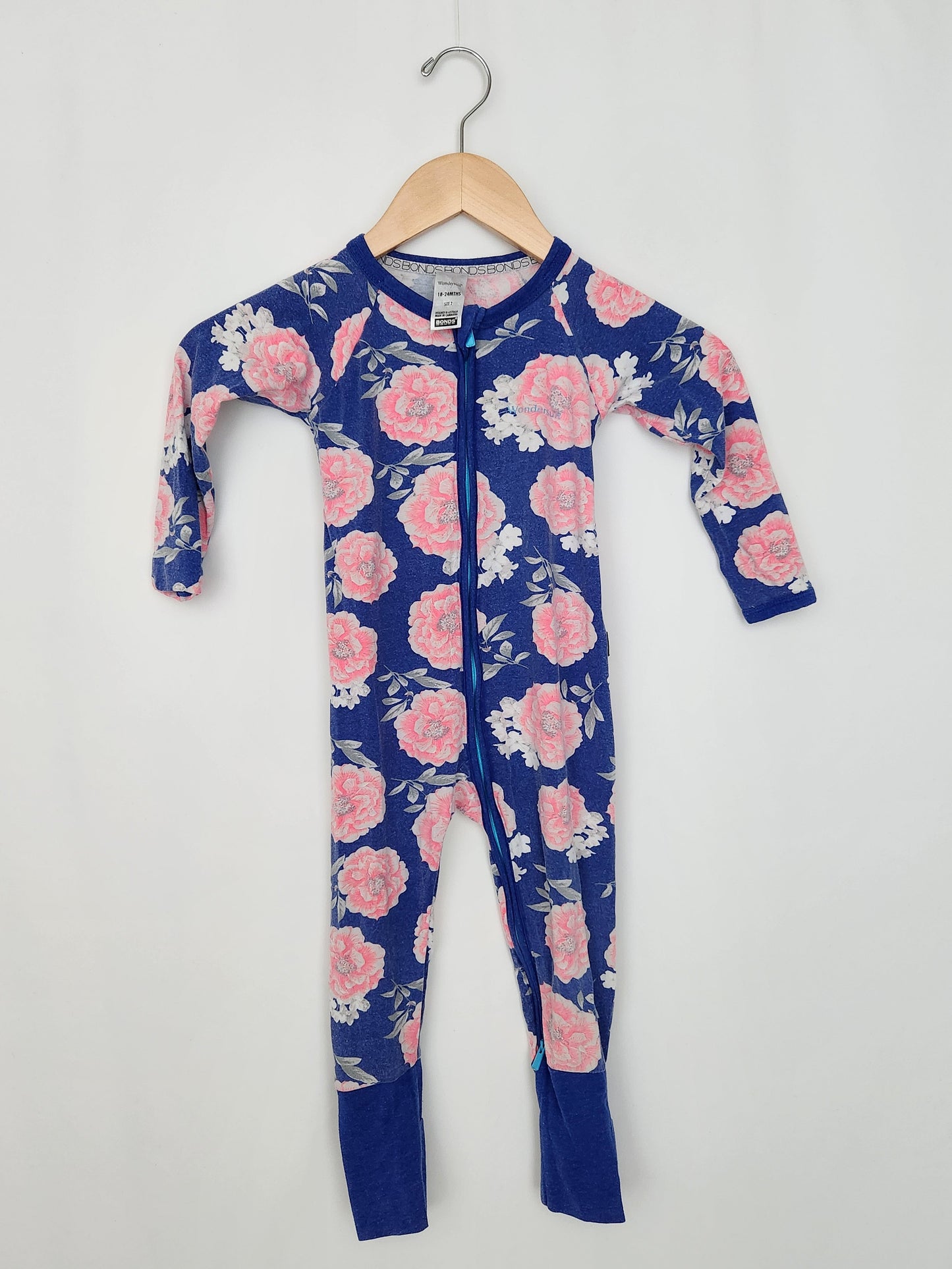 Bonds Blue Floral Wondersuit • 18-24 months