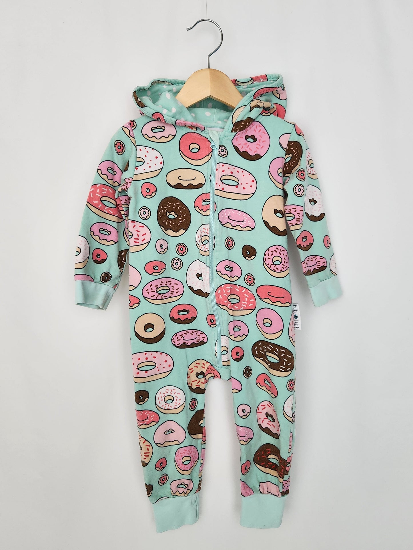 Purl Lamb Donut Hooded Zip Romper • 2-3 years