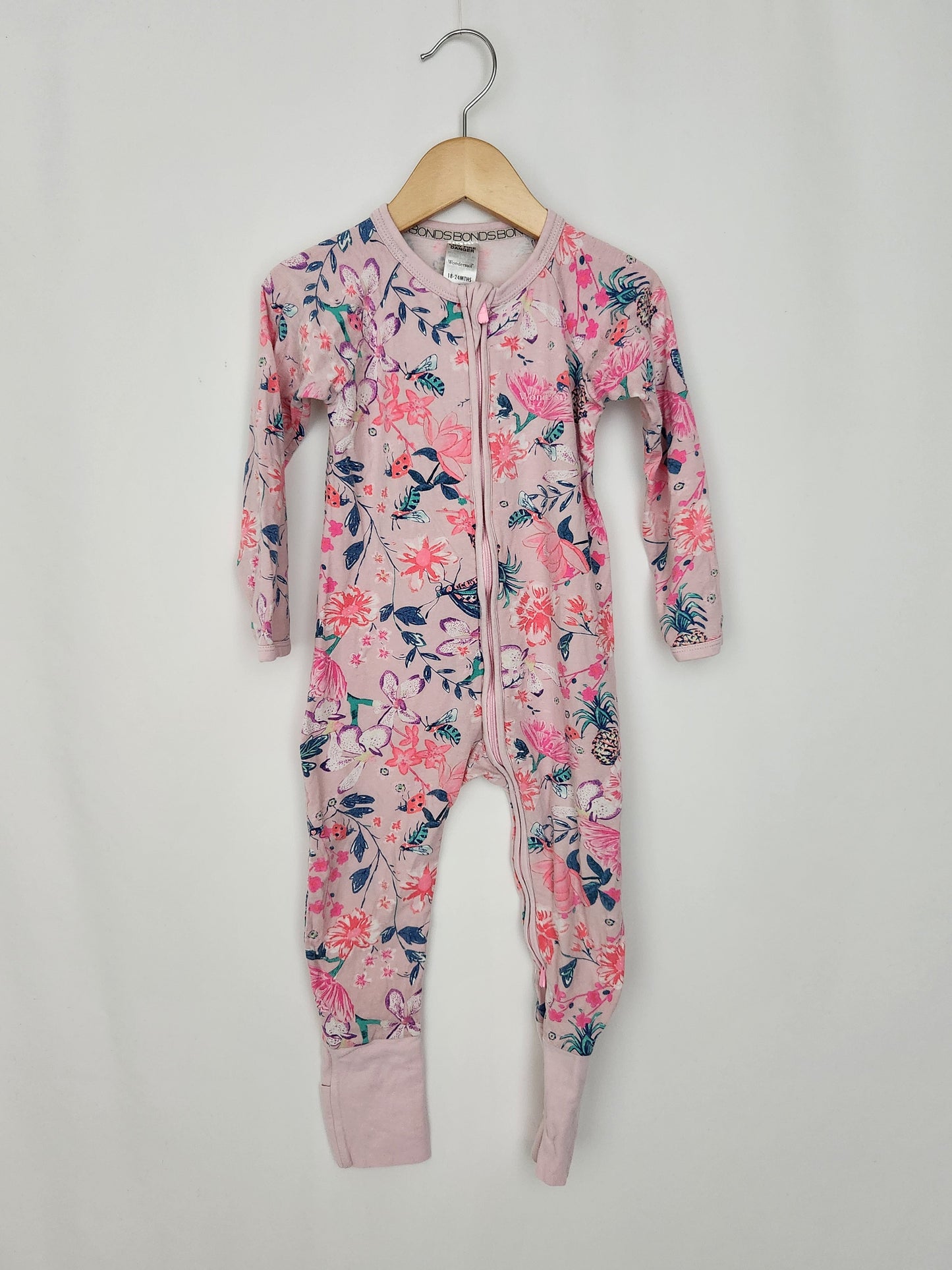 Bonds Pink Floral Wondersuit • 18-24 months