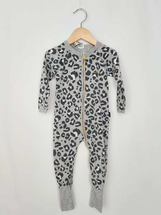 Bonds Grey Cheetah Print Wondersuit • 12-18 months