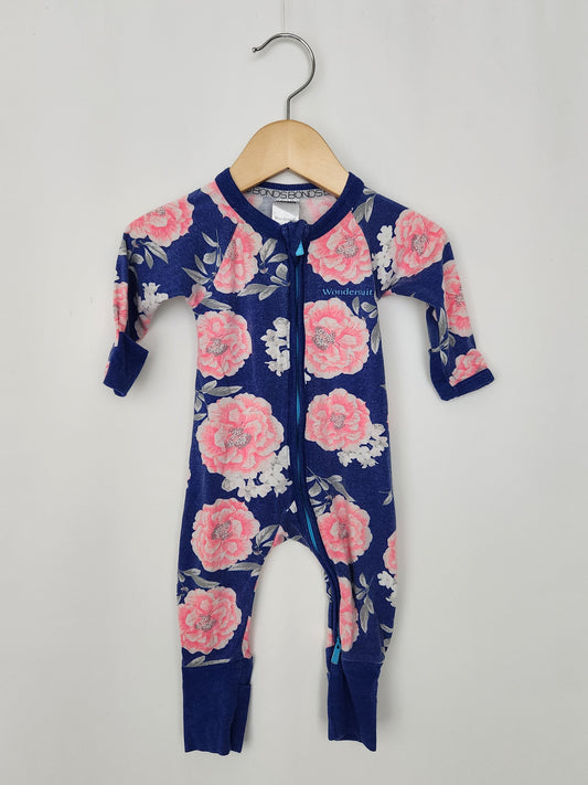 Bonds Blue/Pink Floral Wondersuit • 0-3 months