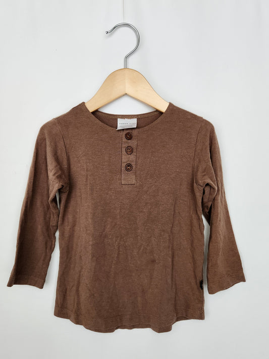 Haven Kids Brown Bamboo Long Sleeve Shirt *stain* • 18-24 months