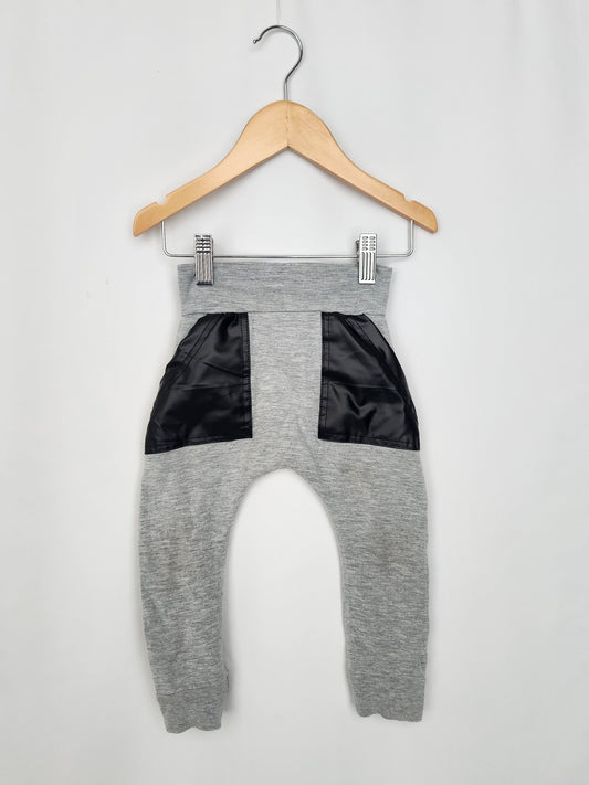 PLAY Tiny Button Apparel Grey/Pleather Harems • 1-2 years