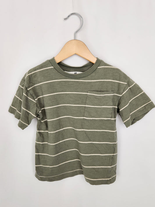 H&M Sage Stripe Tee • 2-4 years