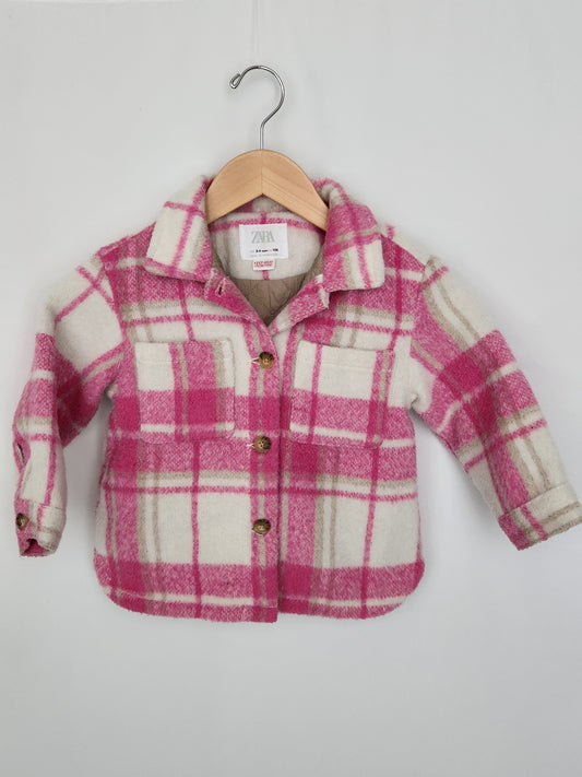 Zara Pink Plaid Button Up Jacket • 3-4 years