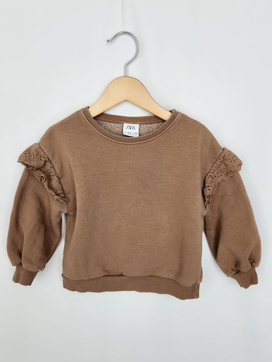 Zara Brown Lace Detail Sweatshirt • 2-3 years