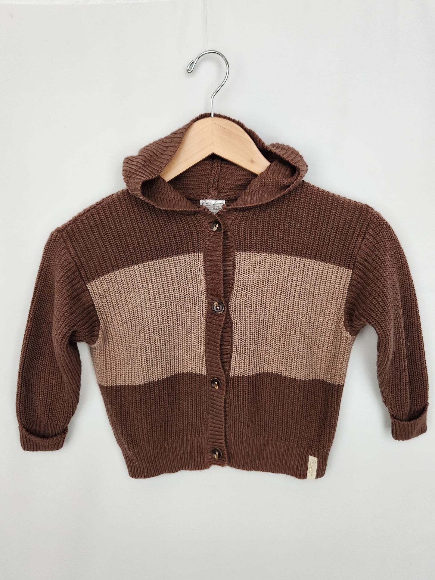 Jax & Lennon Brown Stripe Knit Cardigan • 3-4 years