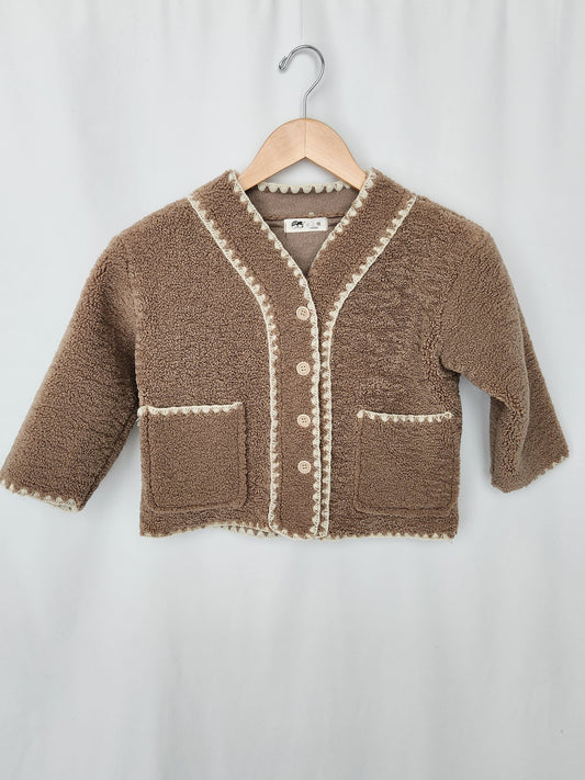 Latte Sherpa Button Up Coat • 4-5 years