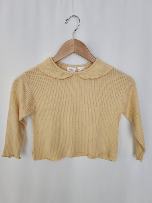 Zara Yellow Ribbed Collared Thin Knit Sweater • 4-5 years