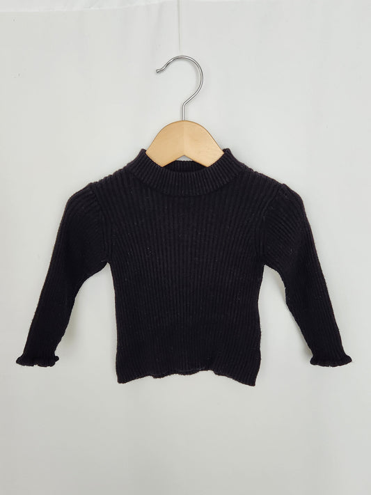 Zara Black Ribbed Knit Sweater • 12-18 months