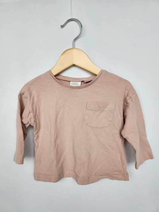 Zara Blush Long Sleeve Pocket Tee • 9-12 months