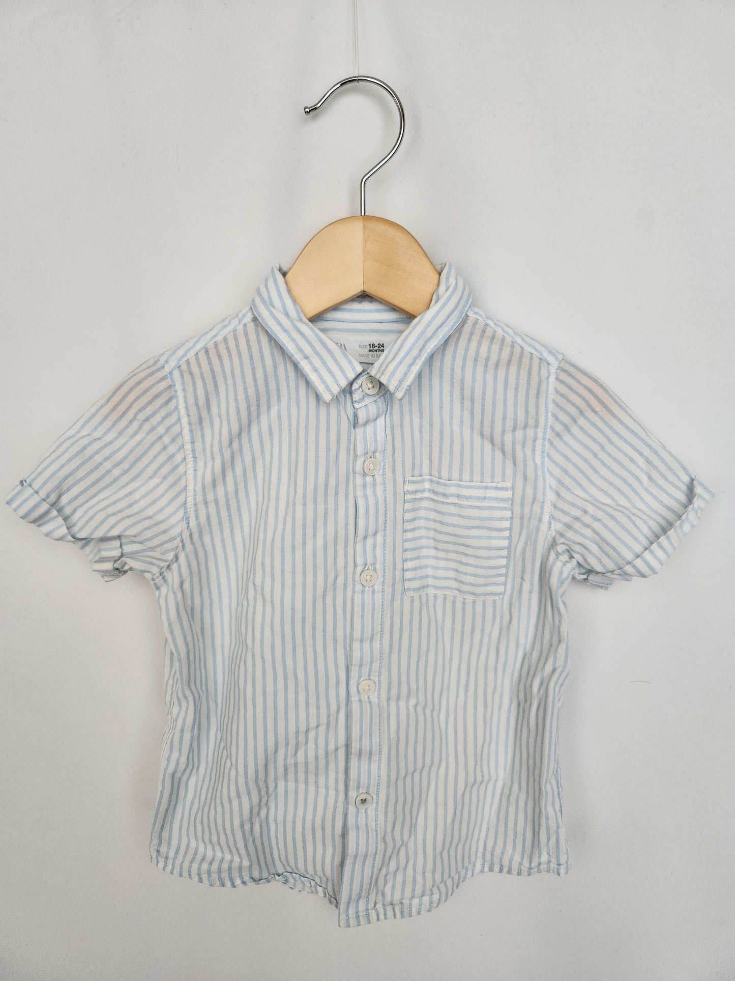 Zara Blue Stripe Button Up Top • 18-24 months