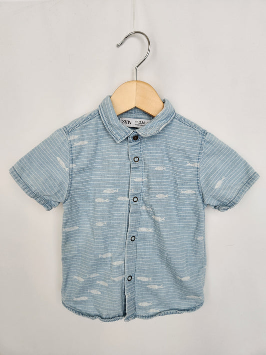 Zara Stripe/Fish Snap Up Top • 18-24 months