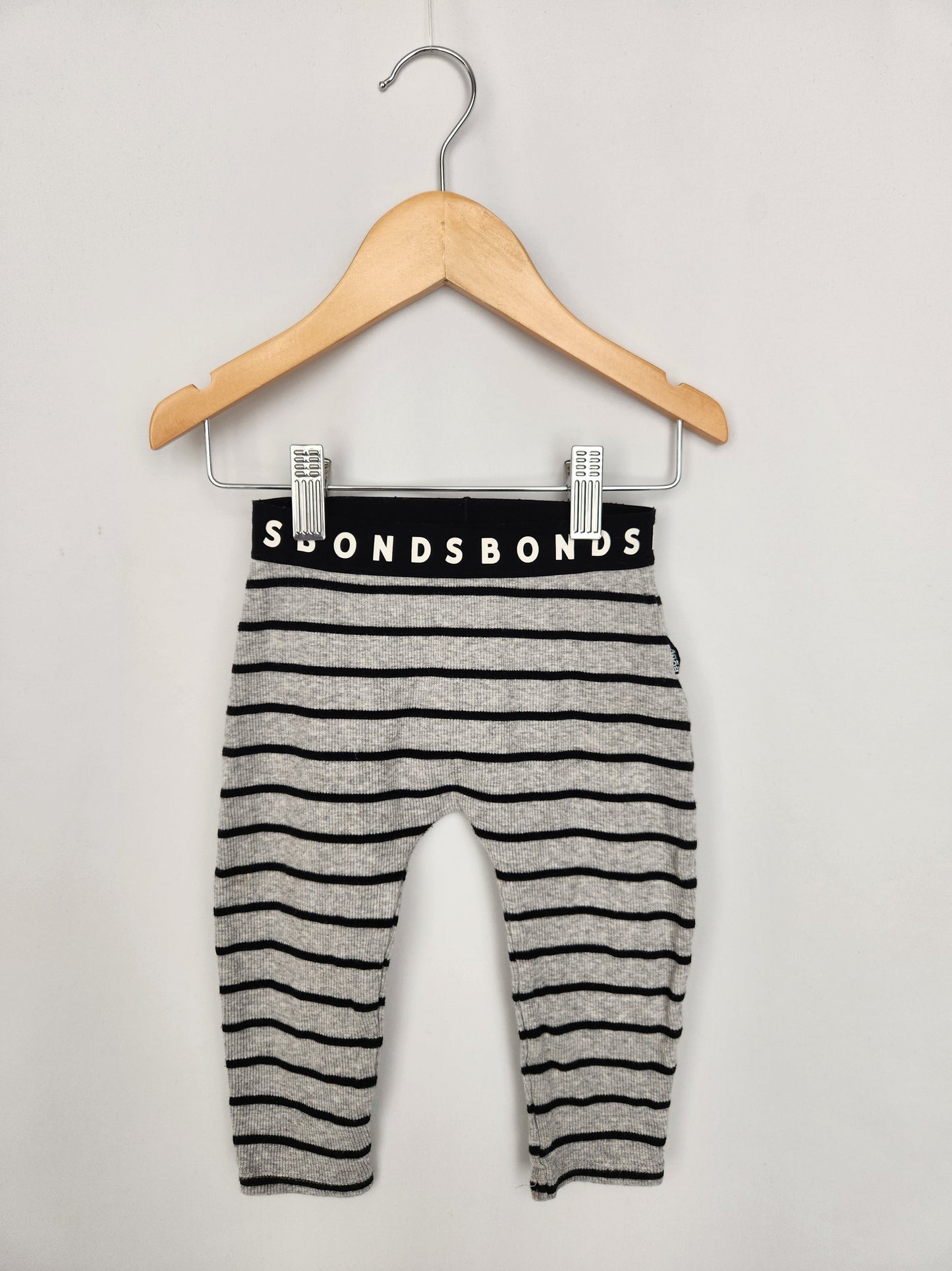 Bonds Grey Stripe Stretchies Leggings • 12-18 months