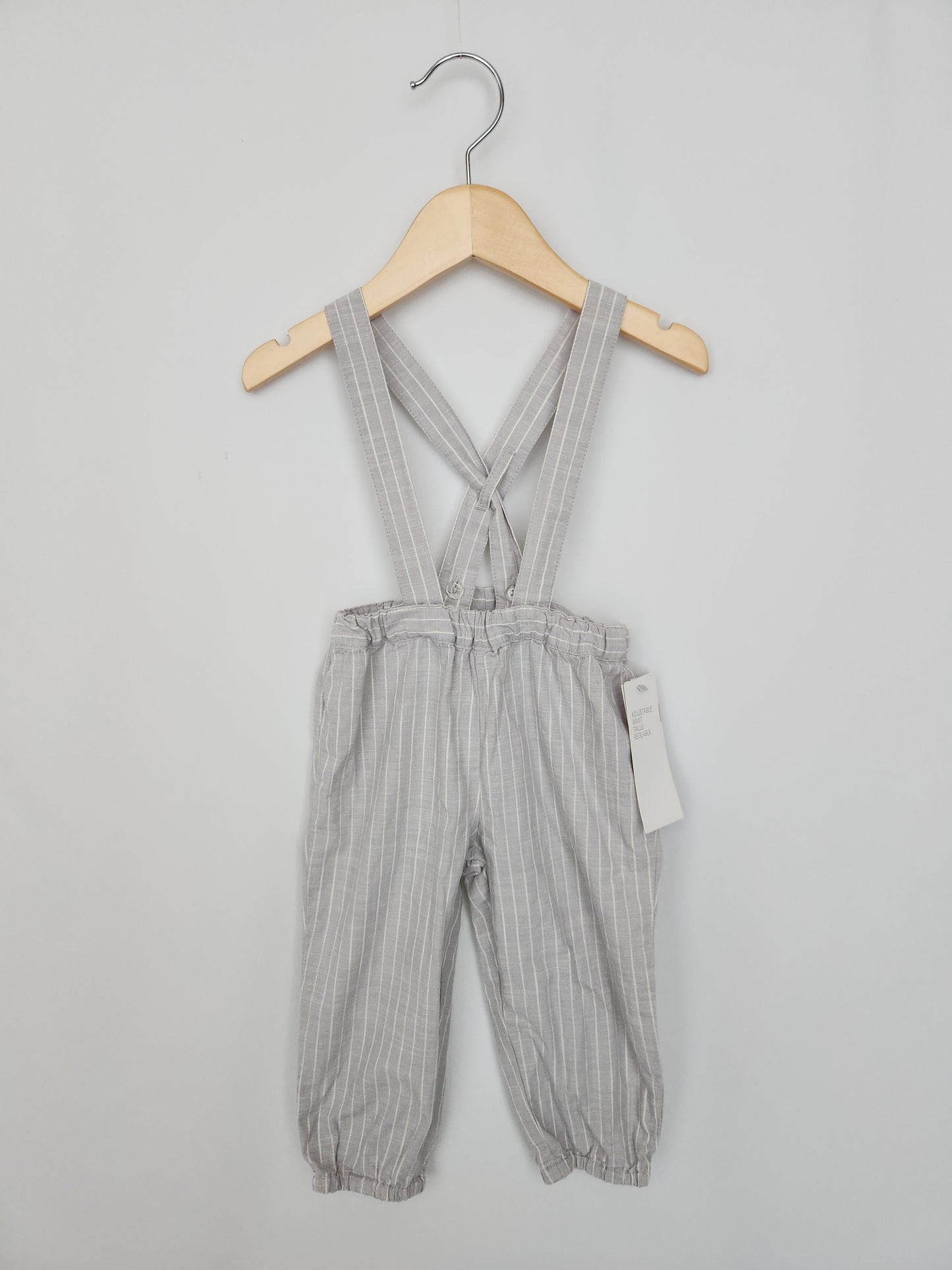 NEW H&M Cotton Stripe Suspender Pants • 9-12 months