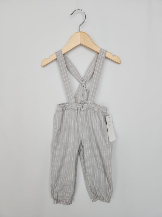 NEW H&M Cotton Stripe Suspender Pants • 9-12 months